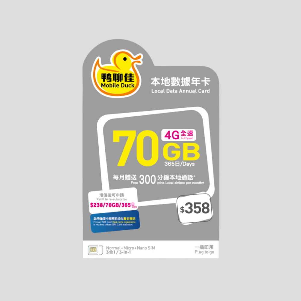 Mobile Duck Hong Kong 4G 365 days Sim Card