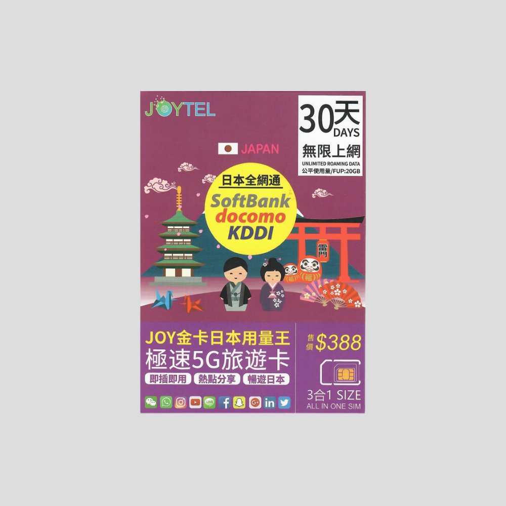 JOYTEL Japan 5G 5/7/8/10/15/30 days Sim Card