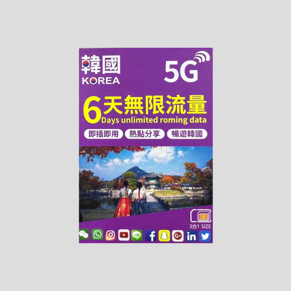 JOYTEL South Korea 5G 4/5/6/7/8/10/15 days Sim Card